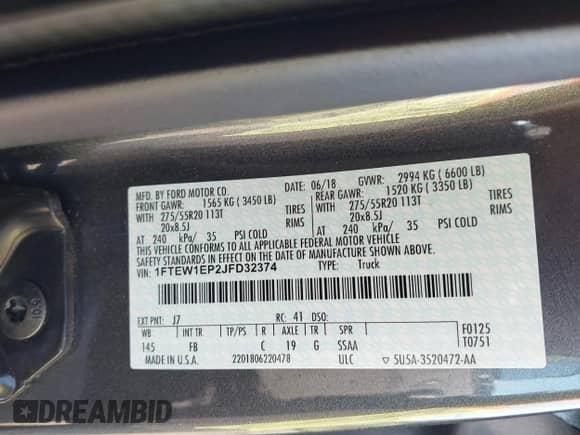 2018 Ford F-150 XL z VIN 1FTEW1EP2JFD32374, wystawiony jako IAAI lot #42993518 z przebiegiem 137 914 mil mil oraz . Historia ofert i sprzedaży dostępna na DreamBid. Obrazek 9.