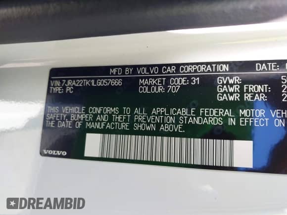 2020 Volvo S60 Momentum with VIN 7JRA22TK1LG057666, listed as a IAAI auction lot 43283483 with 137,790 mi miles and . Bid and sale history available at DreamBid. Image 9.