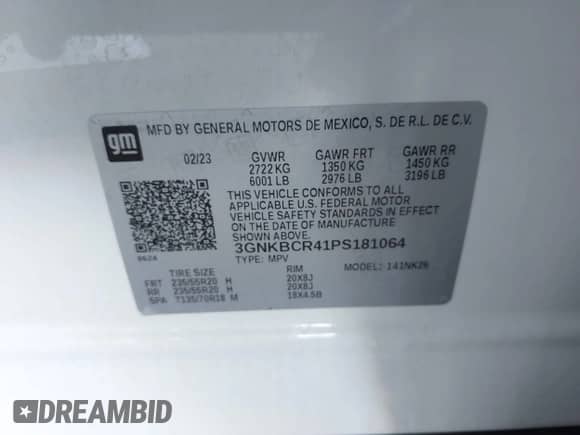 2023 Chevrolet Blazer LT with VIN 3GNKBCR41PS181064, listed as a IAAI auction lot 42904641 with 26,617 mi miles and . Bid and sale history available at DreamBid. Image 9.