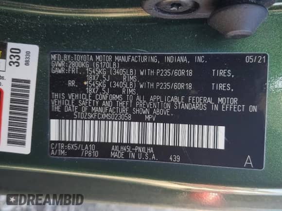 2021 Toyota Sienna Limited with VIN 5TDZSKFCXMS023058, listed as a Copart auction lot 84897725 with 60,002 mi miles and Salvage title. Bid and sale history available at DreamBid. Image 13.