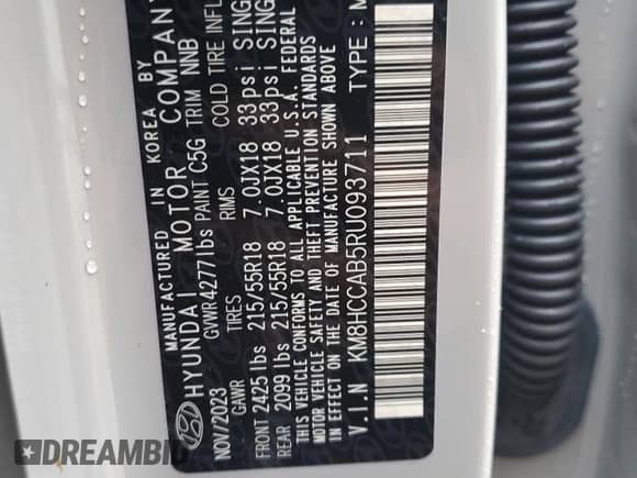 2024 Hyundai Kona SEL с VIN KM8HCCAB5RU093711, выставлен на аукционе Copart как лот 77891294 с пробегом 6 111 миль миль и Списание • Salvage title. История ставок и продаж доступна на DreamBid. Изображение 14.