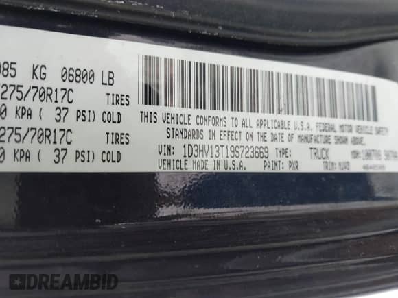 2009 Dodge 1500 SLT with VIN 1D3HV13T19S723669, listed as a IAAI auction lot 41570864 with 234,458 mi miles and . Bid and sale history available at DreamBid. Image 9.