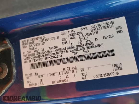 2017 Ford F-150 XL z VIN 1FTEW1EF1HKC02353, wystawiony jako Copart lot #71053015 z przebiegiem 171 748 mil mil oraz Szkoda całkowita • Salvage title. Historia ofert i sprzedaży dostępna na DreamBid. Obrazek 12.