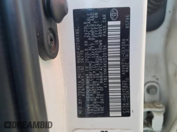 2019 Toyota Camry Hybrid SE с VIN 4T1B21HKXKU520194, выставлен на аукционе Copart как лот 86868045 с пробегом 100 431 миль миль и Списание • Salvage title. История ставок и продаж доступна на DreamBid. Изображение 12.