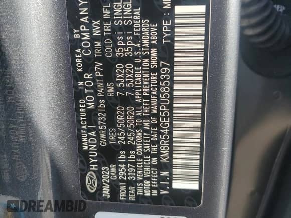 2023 Hyundai Palisade Limited с VIN KM8R54GE5PU585397, выставлен на аукционе Copart как лот 66775064 с пробегом 13 104 миль миль и Списание • Salvage title. История ставок и продаж доступна на DreamBid. Изображение 14.