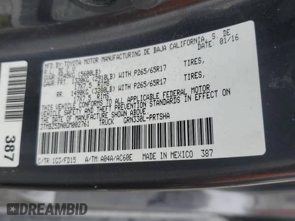 2016 Toyota Tacoma TRD Sport с VIN 3TMBZ5DN0GM002761, выставлен на аукционе Copart как лот 81375785 с пробегом 101 666 миль миль и Списание • Salvage title. История ставок и продаж доступна на DreamBid. Изображение 12.