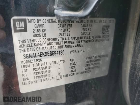 2014 Chevrolet Captiva Sport LTZ с VIN 3GNAL4EK5ES594136, выставлен на аукционе Copart как лот 79026834 с пробегом 102 892 миль миль и Списание • Salvage title. История ставок и продаж доступна на DreamBid. Изображение 13.