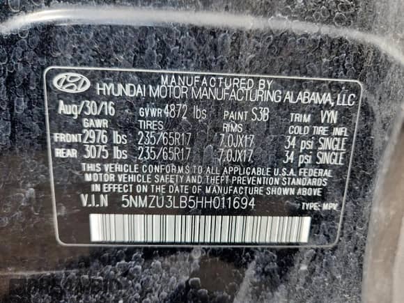 2017 Hyundai Santa Fe 2.4L с VIN 5NMZU3LB5HH011694, выставлен на аукционе Copart как лот 71217105 с пробегом 162 116 миль миль и Списание • Salvage title. История ставок и продаж доступна на DreamBid. Изображение 13.