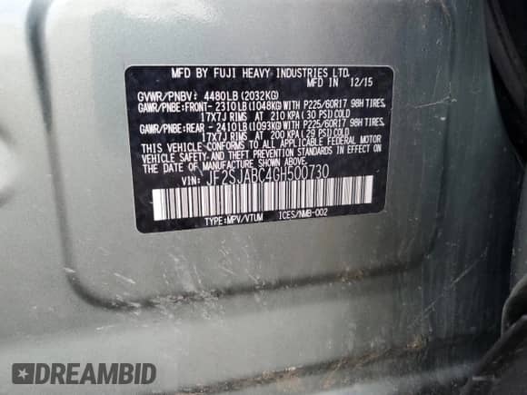 2016 Subaru Forester 2.5i z VIN JF2SJABC4GH500730, wystawiony jako Copart lot #70147875 z przebiegiem Nie podano mil oraz Szkoda całkowita • Salvage title. Historia ofert i sprzedaży dostępna na DreamBid. Obrazek 12.