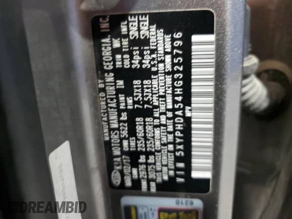 2017 Kia Sorento EX with VIN 5XYPHDA54HG325796, listed as a Copart auction lot 82071745 with 145,976 mi miles and Clean title. Bid and sale history available at DreamBid. Image 13.