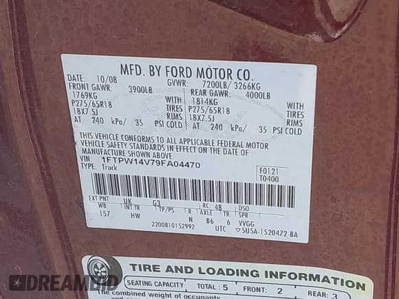 2009 Ford F-150 XL with VIN 1FTPW14V79FA04470, listed as a IAAI auction lot 43429008 with 97,325 mi miles and . Bid and sale history available at DreamBid. Image 17.