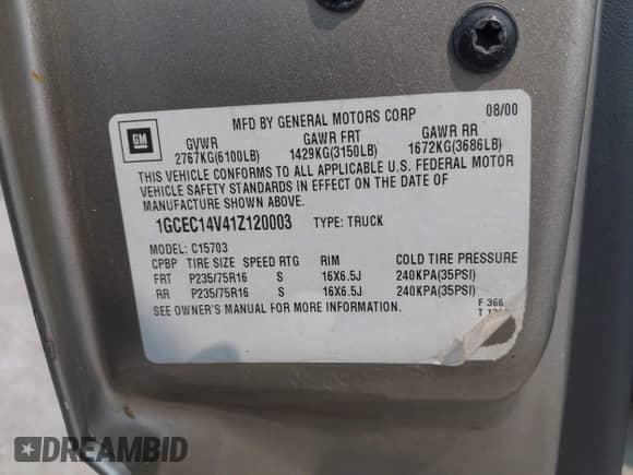 2001 Chevrolet Silverado 1500 с VIN 1GCEC14V41Z120003, выставлен на аукционе IAAI как лот 42349073 с пробегом 216 504 миль миль и . История ставок и продаж доступна на DreamBid. Изображение 9.