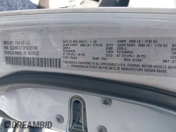 2023 Ram 1500 Express с VIN 3C6RR7KT3PG533180, выставлен на аукционе IAAI как лот 41965192 с пробегом 93 336 миль миль и . История ставок и продаж доступна на DreamBid. Изображение 9.