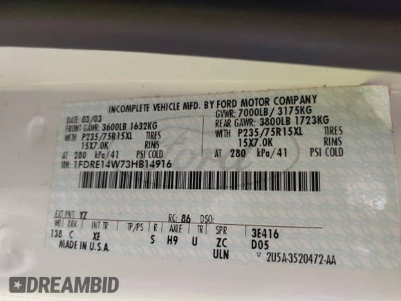 2003 Ford Econoline Cargo Recreational с VIN 1FDRE14W73HB14916, выставлен на аукционе IAAI как лот 41695001 с пробегом 77 254 миль миль и . История ставок и продаж доступна на DreamBid. Изображение 9.