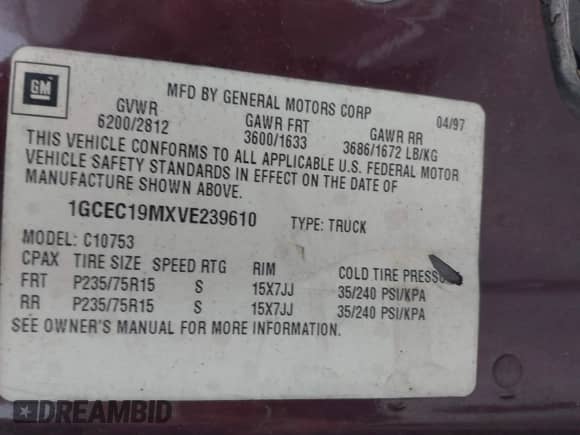 1997 Chevrolet Silverado 1500 с VIN 1GCEC19MXVE239610, выставлен на аукционе IAAI как лот 41272086 с пробегом 222 780 миль миль и . История ставок и продаж доступна на DreamBid. Изображение 9.
