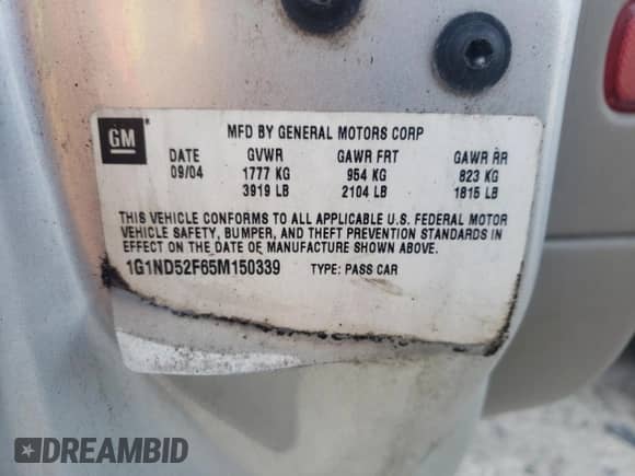 2005 Chevrolet Malibu Classic с VIN 1G1ND52F65M150339, выставлен на аукционе Copart как лот 81036904 с пробегом Не указан миль и На запчасти • Non repairable. История ставок и продаж доступна на DreamBid. Изображение 14.
