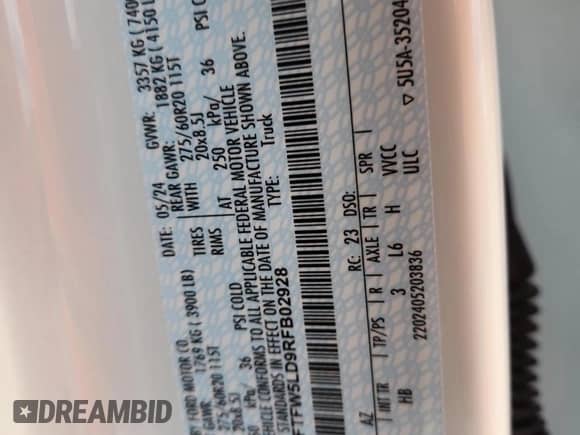 2024 Ford F-150 Lariat с VIN 1FTFW5LD9RFB02928, выставлен на аукционе Copart как лот 89614945 с пробегом 7 899 миль миль и Списание • Salvage title. История ставок и продаж доступна на DreamBid. Изображение 13.