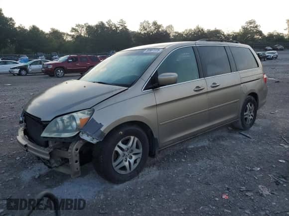 2005 Honda Odyssey EX z VIN 5FNRL384X5B400342, wystawiony jako Copart lot #80887225 z przebiegiem 214 575 mil mil oraz Szkoda całkowita • Salvage title. Historia ofert i sprzedaży dostępna na DreamBid. Obrazek 1.