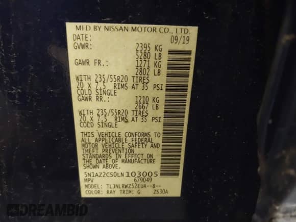 2020 Nissan Murano SL с VIN 5N1AZ2CS0LN103005, выставлен на аукционе IAAI как лот 42671274 с пробегом 53 468 миль миль и . История ставок и продаж доступна на DreamBid. Изображение 9.