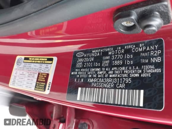 2024 Hyundai Venue SEL z VIN KMHRC8A38RU311795, wystawiony jako IAAI lot #42057265 z przebiegiem 5 485 mil mil oraz . Historia ofert i sprzedaży dostępna na DreamBid. Obrazek 9.