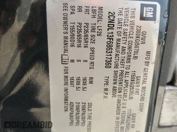 2008 Chevrolet Equinox LS с VIN 2CNDL13F686317360, выставлен на аукционе Copart как лот 70583324 с пробегом 188 826 миль миль и Списание • Salvage title. История ставок и продаж доступна на DreamBid. Изображение 13.