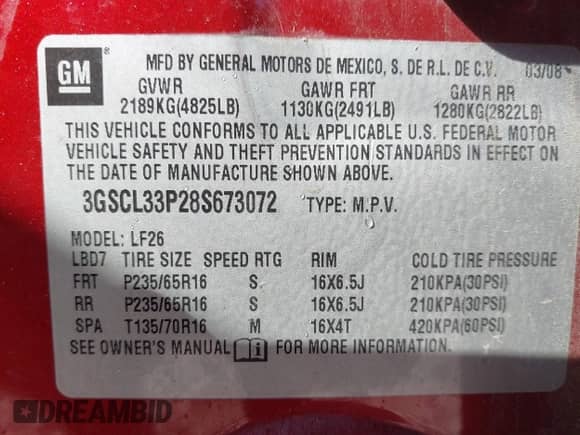 2008 Saturn VUE XE с VIN 3GSCL33P28S673072, выставлен на аукционе IAAI как лот 43416001 с пробегом 177 922 миль миль и . История ставок и продаж доступна на DreamBid. Изображение 9.