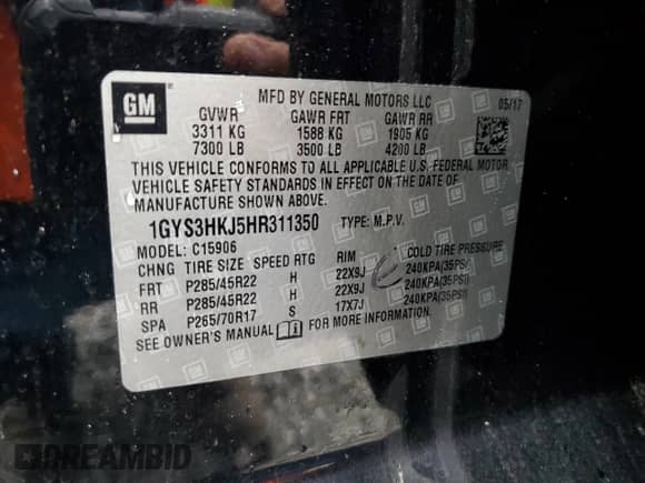 2017 Cadillac Escalade ESV Luxury с VIN 1GYS3HKJ5HR311350, выставлен на аукционе Copart как лот 52095945 с пробегом 118 438 миль миль и Чистый • Clean title. История ставок и продаж доступна на DreamBid. Изображение 13.