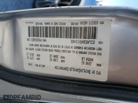 2005 Chrysler 300 Touring с VIN 2C3JA53G45H131463, выставлен на аукционе Copart как лот 44617125 с пробегом 70 318 миль миль и Списание • Salvage title. История ставок и продаж доступна на DreamBid. Изображение 12.