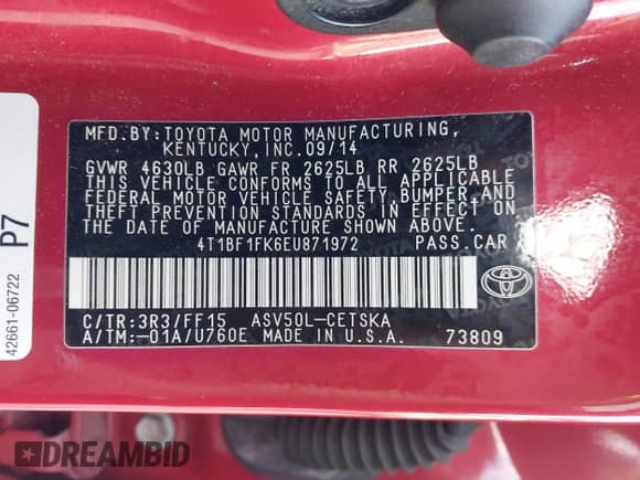 2014 Toyota Camry LE with VIN 4T1BF1FK6EU871972, listed as a IAAI auction lot 43285820 with 196,225 mi miles and . Bid and sale history available at DreamBid. Image 9.