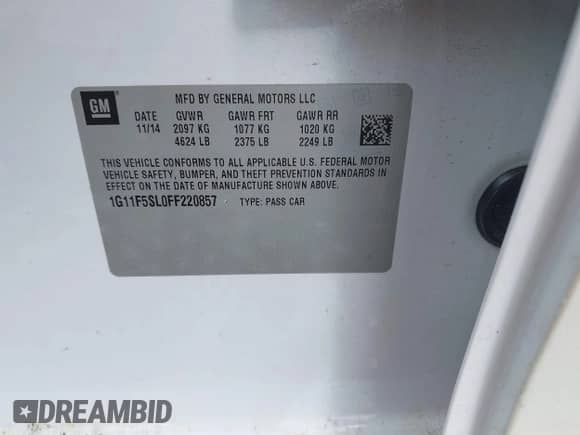 2015 Chevrolet Malibu LTZ with VIN 1G11F5SL0FF220857, listed as a IAAI auction lot 42107647 with 143,330 mi miles and . Bid and sale history available at DreamBid. Image 9.