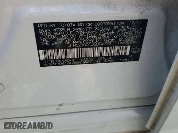 2018 Lexus IS 350 с VIN JTHCZ1D21J5014979, выставлен на аукционе Copart как лот 52354555 с пробегом 120 707 миль миль и Списание • Salvage title. История ставок и продаж доступна на DreamBid. Изображение 12.