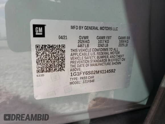 2021 Chevrolet Bolt EV LT с VIN 1G1FY6S02M4114592, выставлен на аукционе Copart как лот 61875283 с пробегом 9 534 миль миль и . История ставок и продаж доступна на DreamBid. Изображение 14.