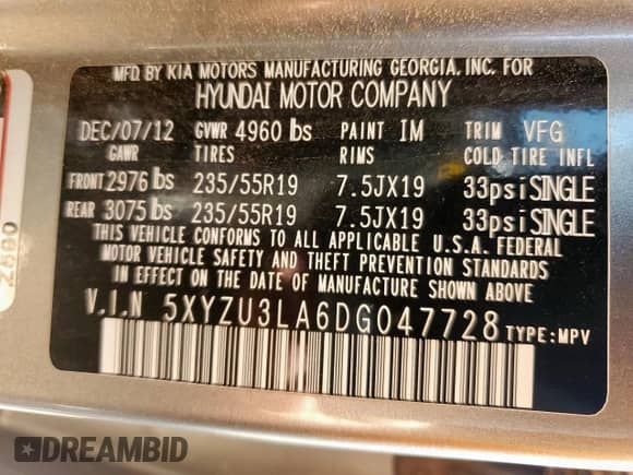 2013 Hyundai Santa Fe Sport с VIN 5XYZU3LA6DG047728, выставлен на аукционе Copart как лот 70909625 с пробегом 175 658 миль миль и Списание • Salvage title. История ставок и продаж доступна на DreamBid. Изображение 13.