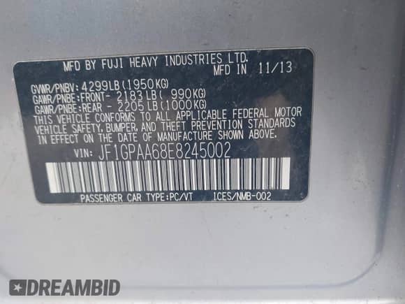 2014 Subaru Impreza 2.0i z VIN JF1GPAA68E8245002, wystawiony jako IAAI lot #42333031 z przebiegiem 66 083 mil mil oraz . Historia ofert i sprzedaży dostępna na DreamBid. Obrazek 9.