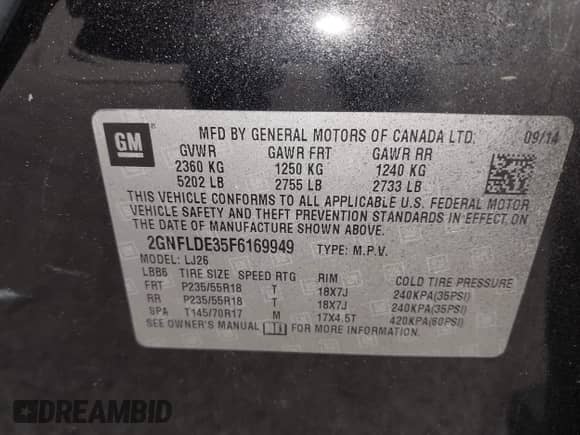 2015 Chevrolet Equinox LTZ with VIN 2GNFLDE35F6169949, listed as a IAAI auction lot 42411539 with 120,547 mi miles and . Bid and sale history available at DreamBid. Image 9.