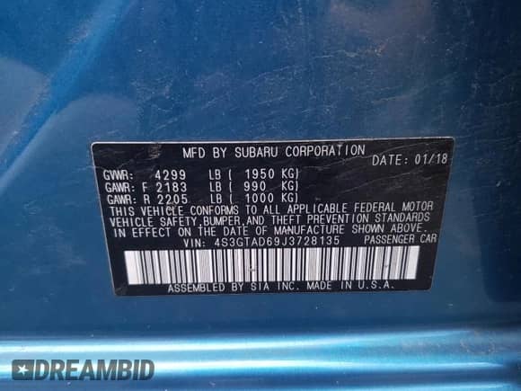 2018 Subaru Impreza Premium with VIN 4S3GTAD69J3728135, listed as a Copart auction lot 84726165 with Not provided miles and Salvage title. Bid and sale history available at DreamBid. Image 12.