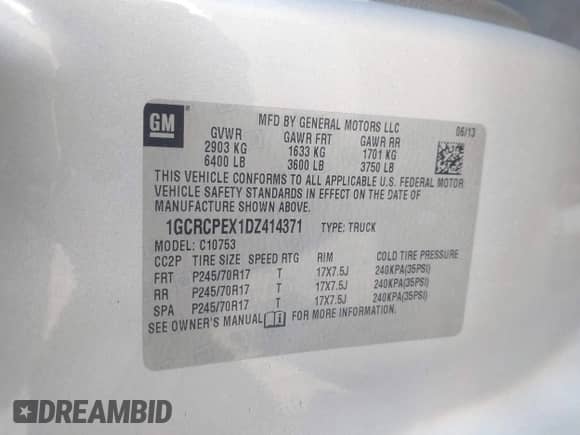 2013 Chevrolet Silverado 1500 Work Truck with VIN 1GCRCPEX1DZ414371, listed as a IAAI auction lot 43358784 with 154,310 mi miles and . Bid and sale history available at DreamBid. Image 9.