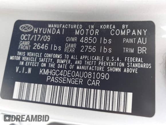 2010 Hyundai Genesis z VIN KMHGC4DE0AU081090, wystawiony jako IAAI lot #42963413 z przebiegiem 198 466 mil mil oraz . Historia ofert i sprzedaży dostępna na DreamBid. Obrazek 9.