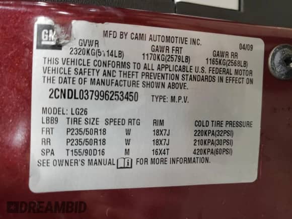 2009 Chevrolet Equinox Sport с VIN 2CNDL037996253450, выставлен на аукционе Copart как лот 48936045 с пробегом 168 167 миль миль и На запчасти • Non repairable. История ставок и продаж доступна на DreamBid. Изображение 13.