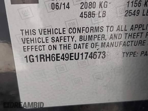 2014 Chevrolet Volt с VIN 1G1RH6E49EU174673, выставлен на аукционе IAAI как лот 43141013 с пробегом 149 158 миль миль и . История ставок и продаж доступна на DreamBid. Изображение 9.