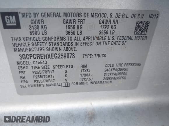 2014 Chevrolet Silverado 1500 LT with VIN 3GCPCREHXEG259073, listed as a IAAI auction lot 43010013 with 128,000 mi miles and . Bid and sale history available at DreamBid. Image 9.