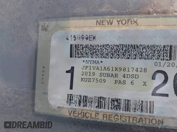 2019 Subaru WRX with VIN JF1VA1A61K9817428, listed as a IAAI auction lot 43118824 with 61,004 mi miles and . Bid and sale history available at DreamBid. Image 17.