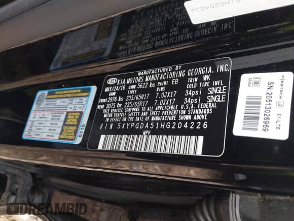 2017 Kia Sorento LX with VIN 5XYPGDA51HG204226, listed as a IAAI auction lot 43283664 with 113,911 mi miles and . Bid and sale history available at DreamBid. Image 9.