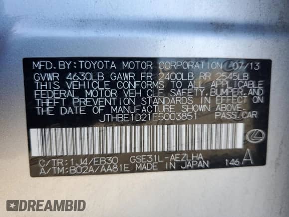 2014 Lexus IS 350 с VIN JTHBE1D21E5003851, выставлен на аукционе Copart как лот 81278065 с пробегом 29 871 миль миль и Списание • Salvage title. История ставок и продаж доступна на DreamBid. Изображение 12.