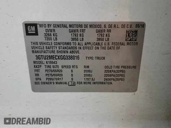 2016 GMC Sierra 1500 SLE с VIN 3GTU2MECXGG338016, выставлен на аукционе Copart как лот 69134965 с пробегом 115 306 миль миль и Списание • Salvage title. История ставок и продаж доступна на DreamBid. Изображение 12.
