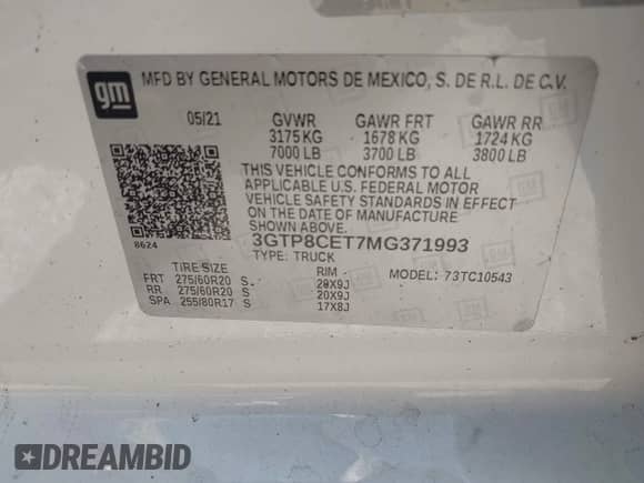 2021 GMC Sierra 1500 Elevation с VIN 3GTP8CET7MG371993, выставлен на аукционе IAAI как лот 42157784 с пробегом 45 490 миль миль и . История ставок и продаж доступна на DreamBid. Изображение 9.
