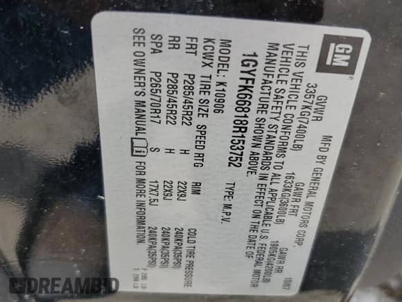 2008 Cadillac Escalade ESV с VIN 1GYFK66818R153752, выставлен на аукционе Copart как лот 68483765 с пробегом 255 043 миль миль и Списание • Salvage title. История ставок и продаж доступна на DreamBid. Изображение 13.