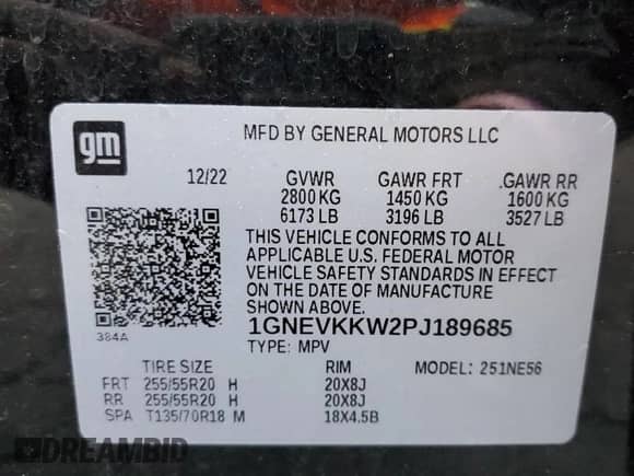 2023 Chevrolet Traverse Premier z VIN 1GNEVKKW2PJ189685, wystawiony jako Copart lot #85730365 z przebiegiem 43 492 mil mil oraz Szkoda całkowita • Salvage title. Historia ofert i sprzedaży dostępna na DreamBid. Obrazek 13.