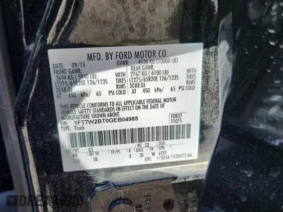 2016 Ford F-250 Lariat with VIN 1FT7W2BT0GEB04985, listed as a Copart auction lot 70930455 with 108,021 mi miles and Salvage title. Bid and sale history available at DreamBid. Image 12.