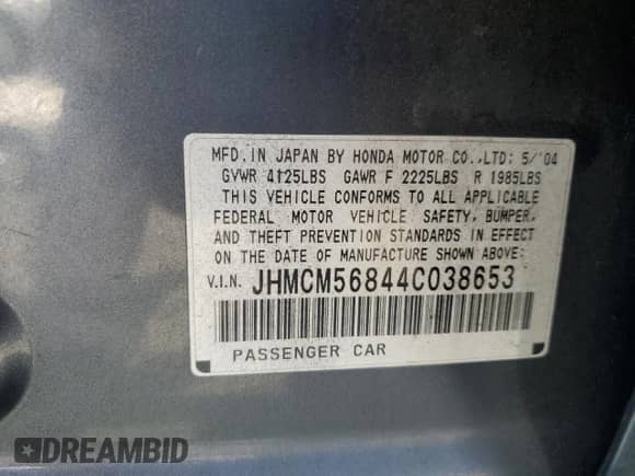 2004 Honda Accord EX with VIN JHMCM56844C038653, listed as a Copart auction lot 82199315 with 149,548 mi miles and Salvage title. Bid and sale history available at DreamBid. Image 12.
